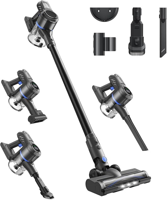 DREAME J30-W Cordless Vacuum Cleaner with LED Headlights, 450W Powerful Suction, 60Min Runtimes, Detachable Battery, One-Touch Emptying, Stick Vacuum Cleaner for Pet Hair, Carpet & Hard Floor