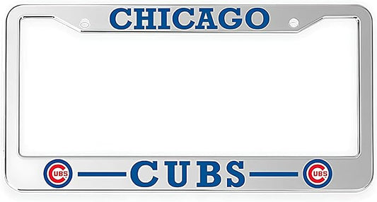 Peace&Love for Cubs License Plate Frames 2 Pack, Silver License Plate Holder Metal, Universal American Tag Frames for All Cars,Waterproof and Anti-Rust, Regular Size