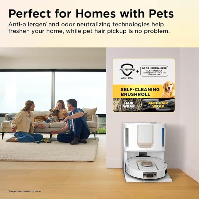 Shark Robot Vacuum & Mop Combo, PowerDetect ThermaCharged NeverTouch Pro, Self-Emptying, Self-Refill with Heated Mop Cleaning, 60-Day Capacity, 30-Day Tank, 6 PowerDetect Technologies, White, AV2900XE