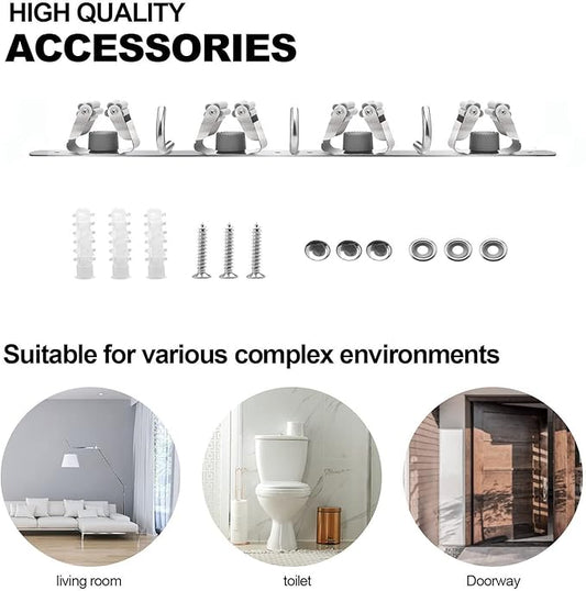Mop and Broom Holder, 3 Positions 4 Hooks Heavy Duty Hanger Wall Mounted Stainless Steel Organizer for Holders, Home Laundry Bathroom, Garage Storage System Utility Tools Rack Storage, Grey