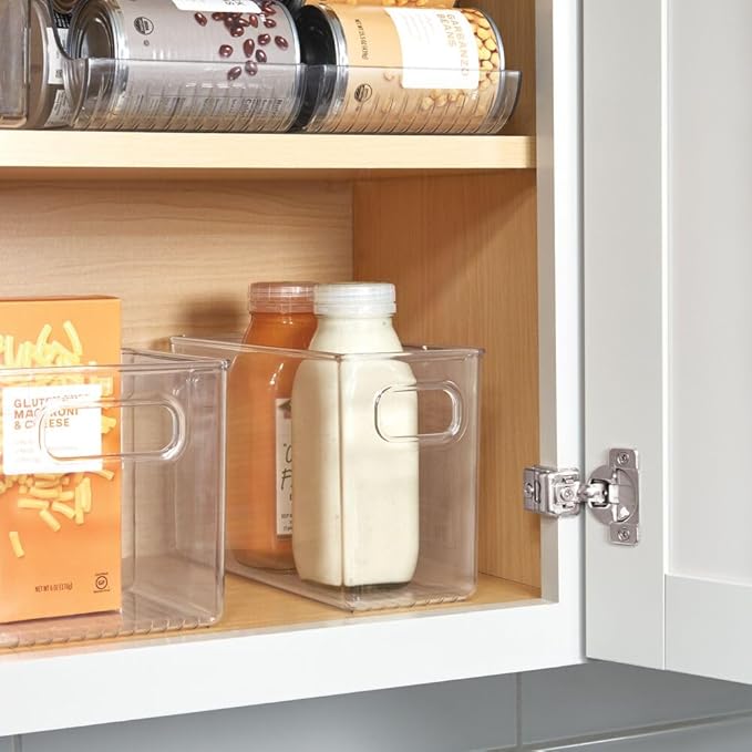 iDesign Pantry Storage Bins with Handles - Organizer Bins for Cabinets or Fridge - Set of 4 - Clear