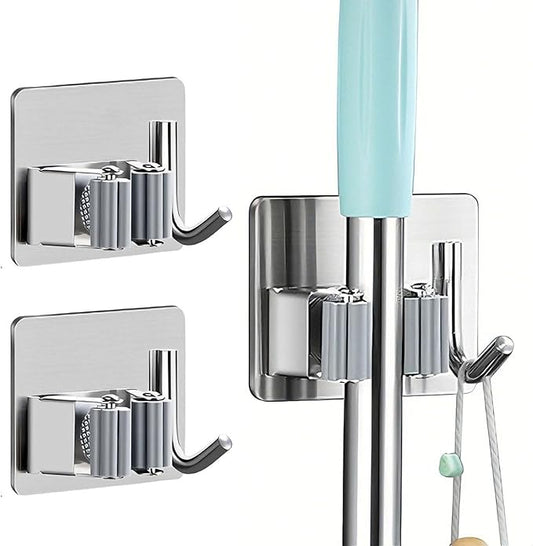Broom Holder Wall Mount Hanger Holder Wall Mount,2 Pack Mop and Broom Hooks Stainless Steel Self Adhesive