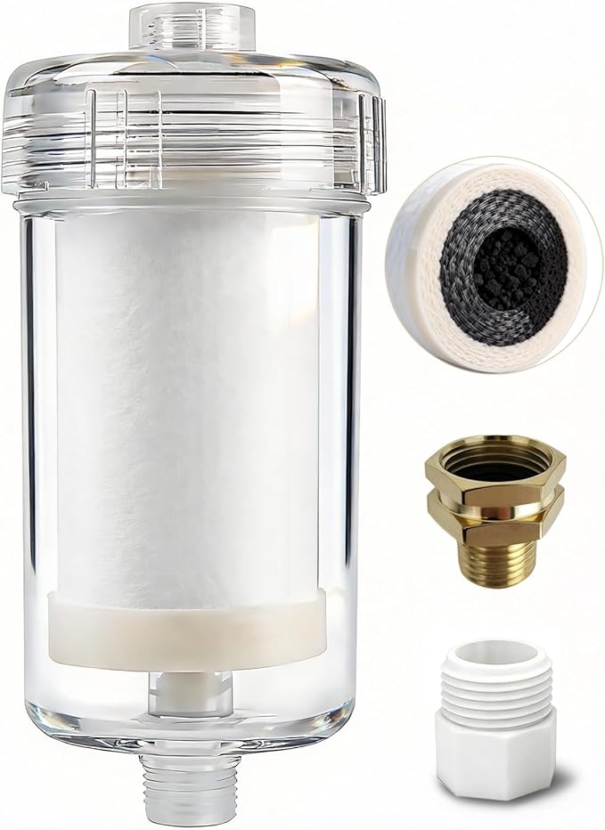 1 micron Carbon Shower Filter, Visible Water Filter for Shower, Washing machine filter, 99% Removal of Chlorine, Fluoride, Heavy metal, Odor & Scale, Improves Skin Condition, Protects hair