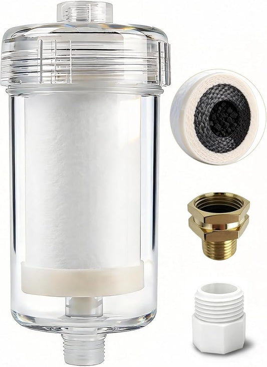 1 micron Carbon Shower Filter, Visible Water Filter for Shower, Washing machine filter, 99% Removal of Chlorine, Fluoride, Heavy metal, Odor & Scale, Improves Skin Condition, Protects hair