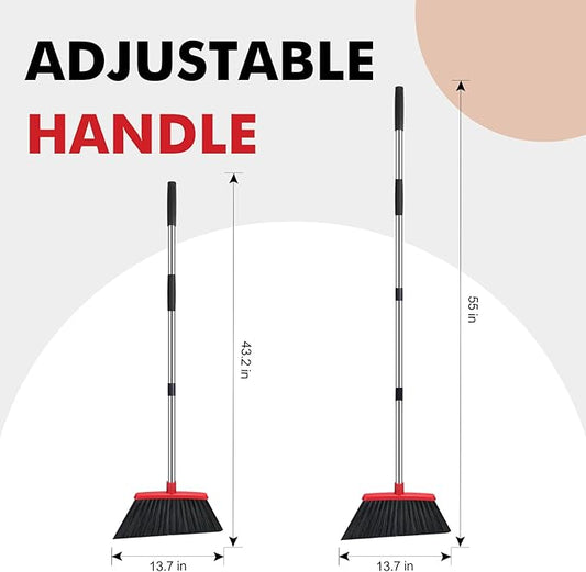 NACENA Heavy Duty Broom, 55 Inch Long Handle Outdoor Large Angle Brooms, Commercial Broom for Sweeping Indoor, for Home Garage Kitchen Office Courtyard Lobby Patio Lawn Concrete, 2 Pack (Black&Red)