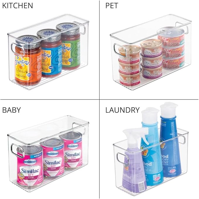 iDesign Pantry Storage Bins with Handles - Organizer Bins for Cabinets or Fridge - Set of 4 - Clear