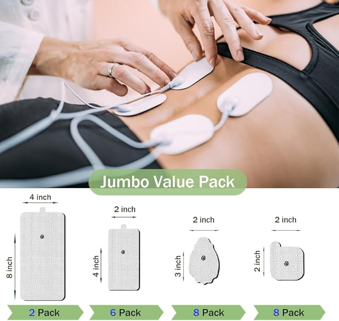 TENS Unit Electrode Pads Combination Set Multiple Sizes Reusable Electrode Patches for Multiple Pain Relief Compatible with TENS EMS Devices Using 3.5mm Button Lead Wires