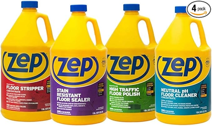 Zep All-in-One Industrial Floor Cleaning Kit - Contains Floor Stripper, Floor Sealer, Floor Polish and Floor Cleaner - 1 Gallon, (Case of 4) ZULFKIT - Great for Homes, Kitchens, and High-Traffic Areas