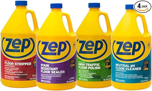Zep All-in-One Industrial Floor Cleaning Kit - Contains Floor Stripper, Floor Sealer, Floor Polish and Floor Cleaner - 1 Gallon, (Case of 4) ZULFKIT - Great for Homes, Kitchens, and High-Traffic Areas