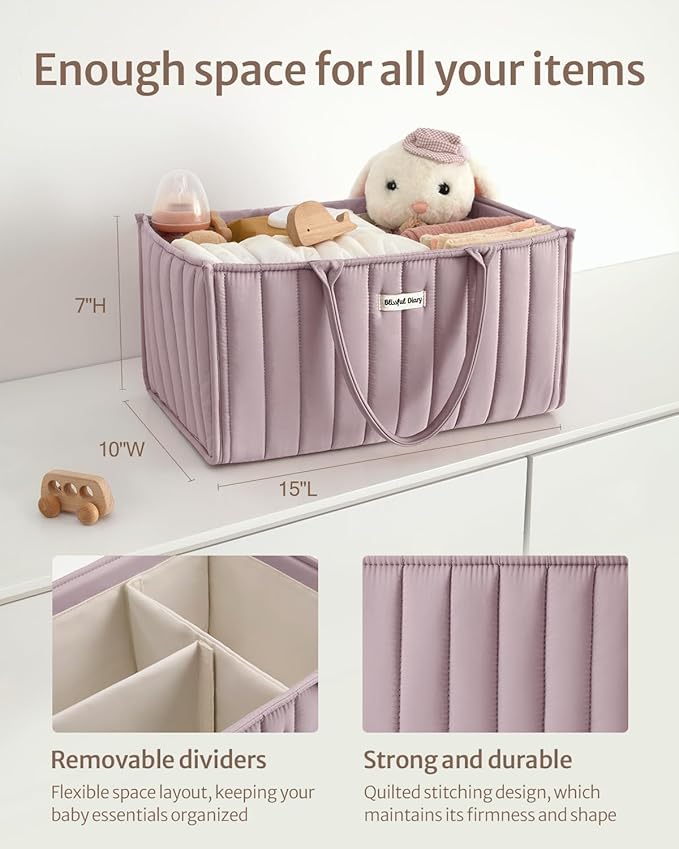 Blissful Diary Baby Diaper Caddy Organizer, Stylish Storage Basket for Newborn Essentials and Diaper Station, Gift for Baby Shower and Registry Must-Have, Mauve Pink | Gift for Baby Shower, Registry Must-Have