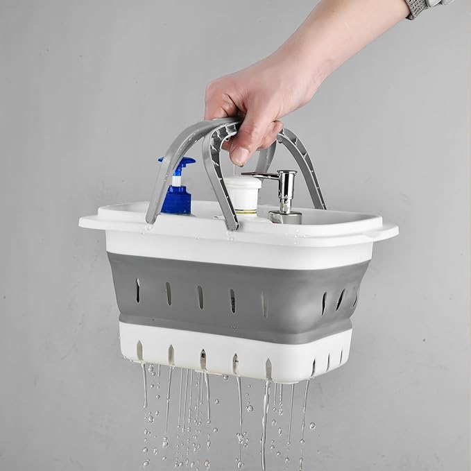 Haundry Portable Shower Caddy Basket, Foldable Caddy Basket with Handles, Collapsible Storage Organizer for Bathroom, Kitchen, College Dorm,Gym (Grey)