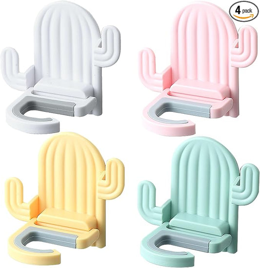4 Pack Broom and Mop Holder Wall Mount，Cute Cactus Wall Utility Hooks No Drill Mop and Broom GripperDecorative Hanging Holder for Bathroom Kitchen