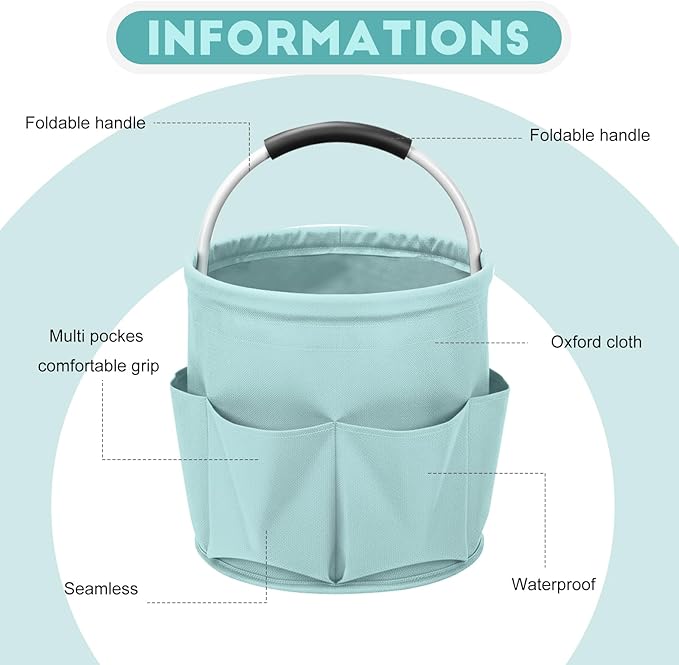 Cleaning Caddy for Cleaning Supplies,17L Cleaning Supply Caddy with Handle Foldable Cleaning Supplies Organizer Bucket Cleaning Products Organizers for Home, Garden (Light Blue)