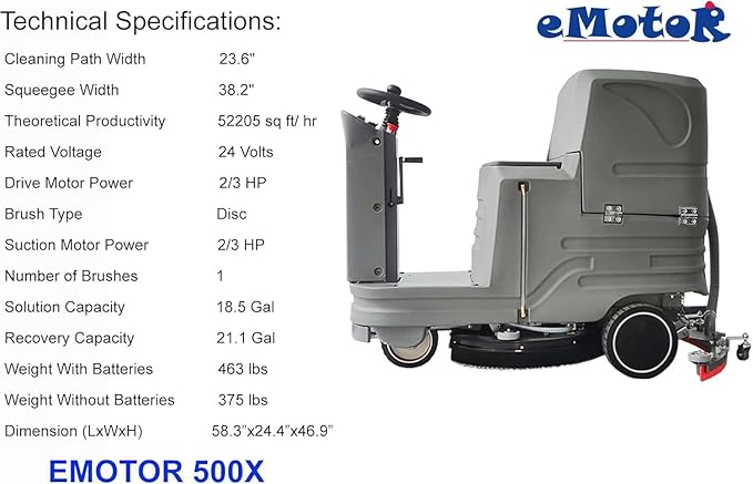 Auto Self-Propelled Ride on floor scrubber, 23.6" Brush 38" Squeegee, (Model: MX5-Emotor 500X)