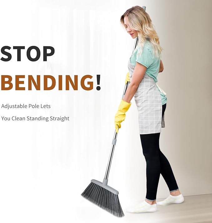 Broom, Outdoor Brooms for Sweeping Indoor, Adjustable 55" Pet Hair Removal Hevy Duty Broom for Floors Home Kitchen Garage Commercial Patio Industrial Snow (Pack of 2)