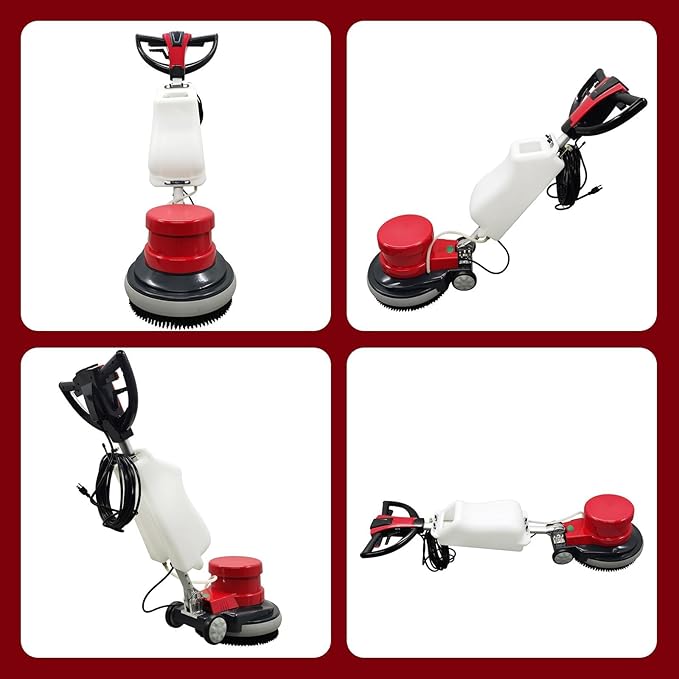110V Floor Cleaning Machine, 17" Heavy Duty Multi-functional Floor Scrubber, Commercial and Industrial Scrubber Machine Red