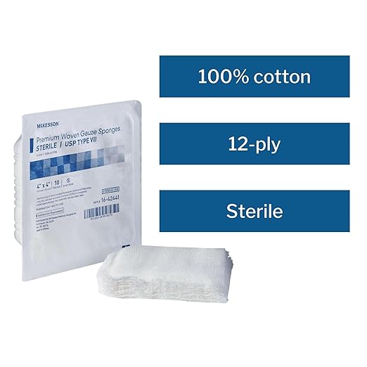McKesson Premium Woven Gauze Sponges, Sterile, 12-Ply, USP Type VII, 100% Cotton, 4 in x 4 in, 10 per Pack, 128 Packs, 1280 Total