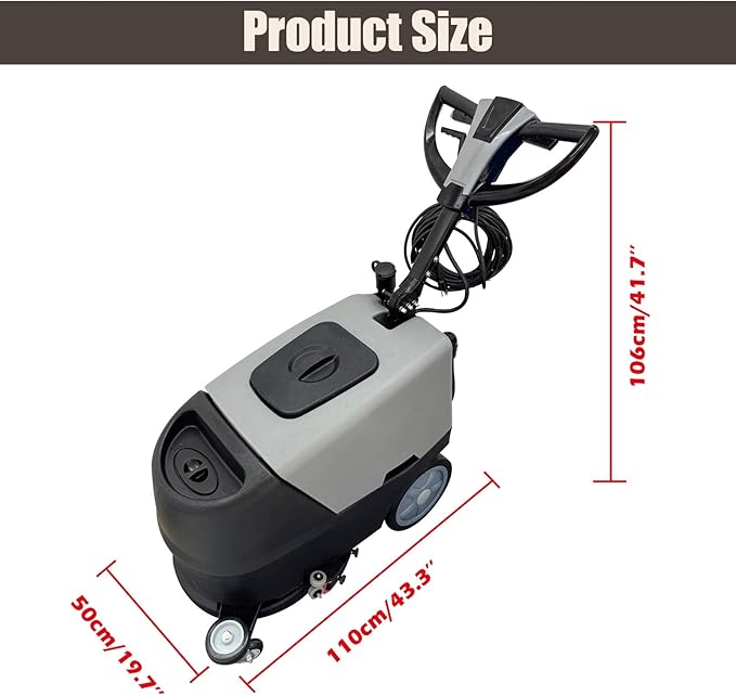 110V Commercial Floor Scrubbing Machine 16.9" Automatic Walk-Behind Floor Scrubber Dryer 13.2 Gallons of Dual Tanks for Warehouse/Office/Hotel 173RPM
