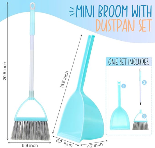 Roshtia 2 Pcs Mini Broom with Dustpan for Kids Broom and Dustpan Set Toddler Cleaning Set Boys Girls Small Cleaning for Kitchen Bathroom Pet (Blue,Red)