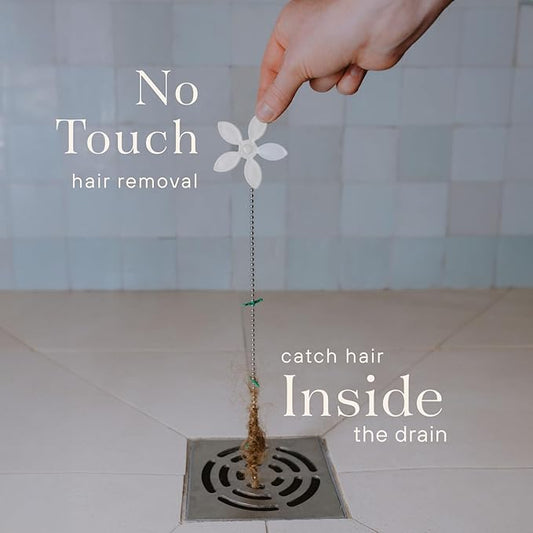 DrainWig Shower Drain Hair Catcher – Disposable White Flower (2-Pack) – No-Touch Hair Removal for Flat Shower Drains – As Seen on Shark Tank