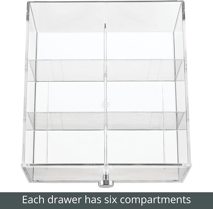 mDesign Plastic Wide Kitchen Pantry, Cabinet, Countertop Organizer Storage Station with 3 Drawers for Coffee, Tea, Sugar Packets, Sweeteners, Creamers, Drink Pods, Packets; 18 Sections - Clear
