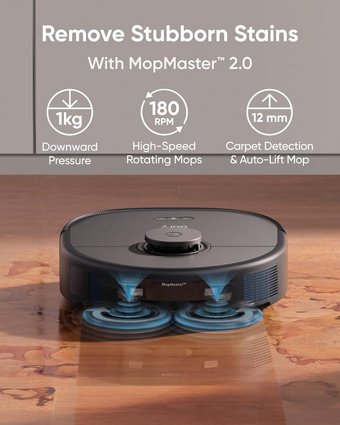eufy X10 Pro Omni Robot Vacuum and Mop Combo, 8,000 Pa Suction, Dual Mops with 12 mm Auto-Lift and Carpet Detection + Official Floor Cleaning Solutions (2 Bottles)
