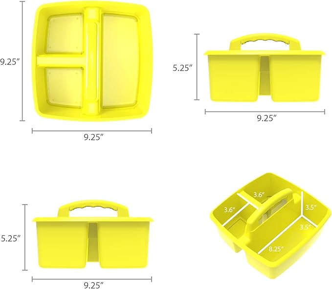 Storex 3-Compartment Small Caddy – Multipurpose Classroom Organizer with Handle, Yellow, 6-Pack (00950U06C)