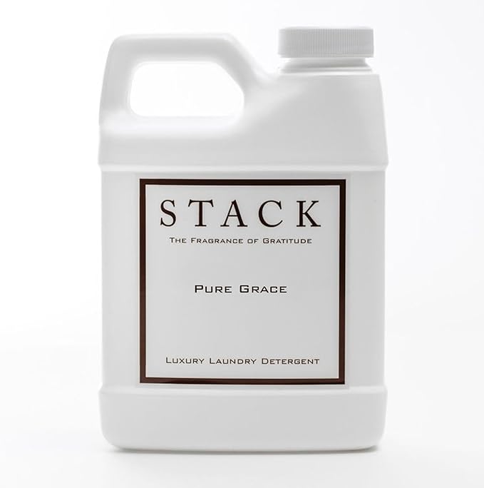 STACK Pure Grace Luxury Laundry Detergent - Highly Scented Laundry Detergent for HE & Standard Washers - Infused With Egyptian Musk and Patchouli - Dye Free Gentle & Effective Cleaning - 16 oz