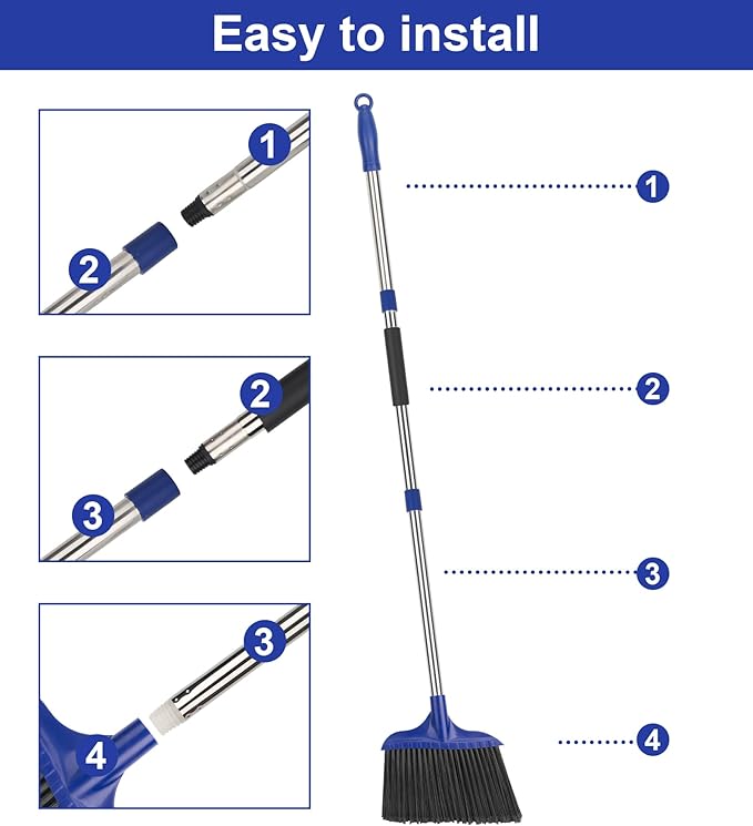 Kefanta 4 Pack Heavy Duty Broom Indoor/Outdoor Commercial Brooms Angle Broom 53 inches for Courtyard Garage Restaurant Lobby Patio Shop Home Kitchen Office Floor