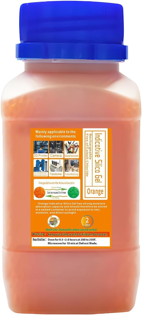 Reusable Orange Silica Gel Desiccant Beads, Suitable for 3D Printing, Hardware and Electrical appliances to Absorb Moisture, Silica Gel Desiccant Particles, 2 LBS
