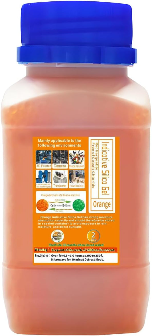 Reusable Orange Silica Gel Desiccant Beads, Suitable for 3D Printing, Hardware and Electrical appliances to Absorb Moisture, Silica Gel Desiccant Particles, 2 LBS