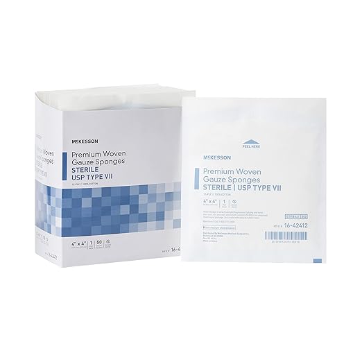 McKesson Premium Woven Gauze Sponges, Sterile, 12-Ply, USP Type VII, 100% Cotton, 4 in x 4 in, 1 per Pack, 50 Packs
