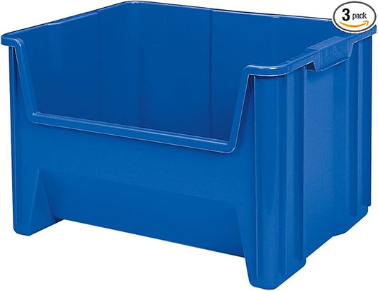 Akro-Mils 13017 Stak-N-Store Heavy Duty Stackable Open Front Plastic Storage Container Bin, (15-Inch x 20-Inch x 12-1/2-Inch), Blue, (3-Pack)