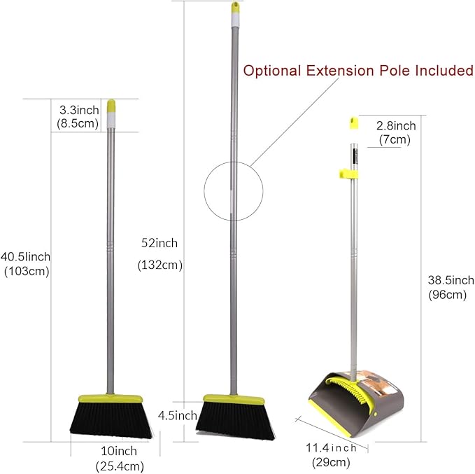 TreeLen Broom and Dustpan Set, TreeLen Broom with Dust Pan with Long Handle Combo Set for Office and Home Standing Upright Sweep Use with Lobby