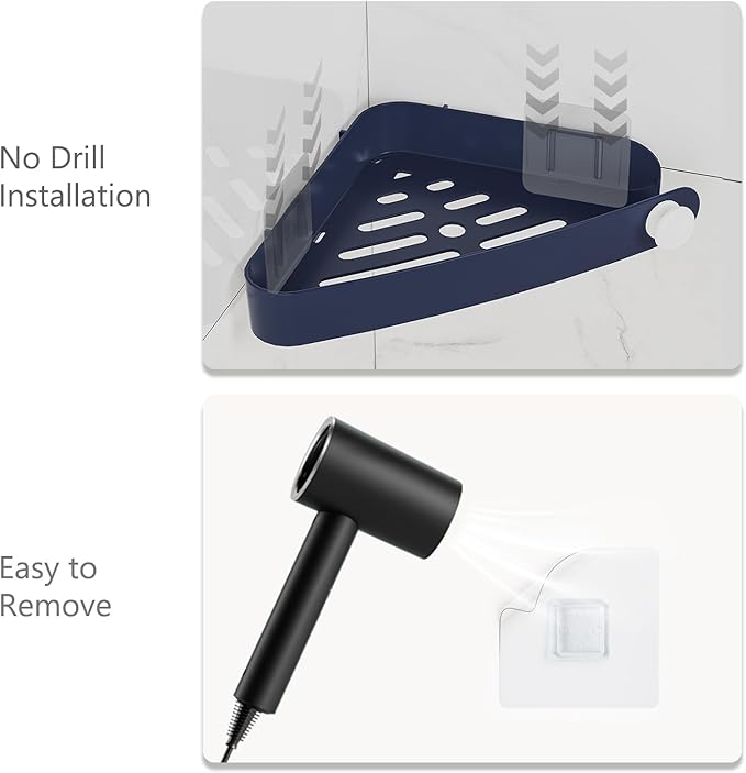 Sotfamily Plastic Shower Caddy Corner (for 90° Only), 2 Pack Adhesive Corner Shower Shelves for Bathroom Organizers and Storage, Navy