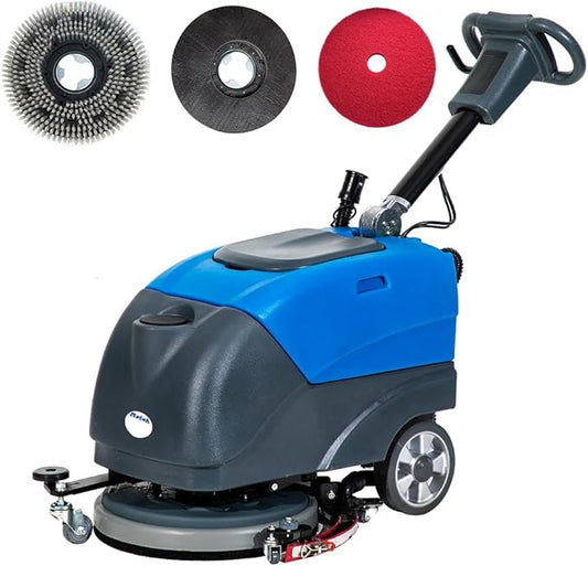 Emotor Walk Behind 15" Brush Floor Scrubber Machine, Battery Powered Hand-Push Commercial Industrial Floor Scrubber Machine 34.65''X22.83''X26.77'' (Blue)