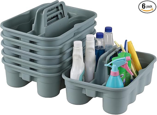 Hespama 6-Pack Cleaning Storage Caddy with Handle, Plastic Easy Carry Cleaning Caddy