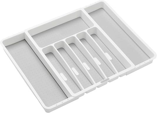 madesmart Silverware White Expandable Tray Classic Collection | 8-Compartments | Icons to Help sort Flatware, Cutlery, Utensils | Soft-Grip Lining | BPA-Free