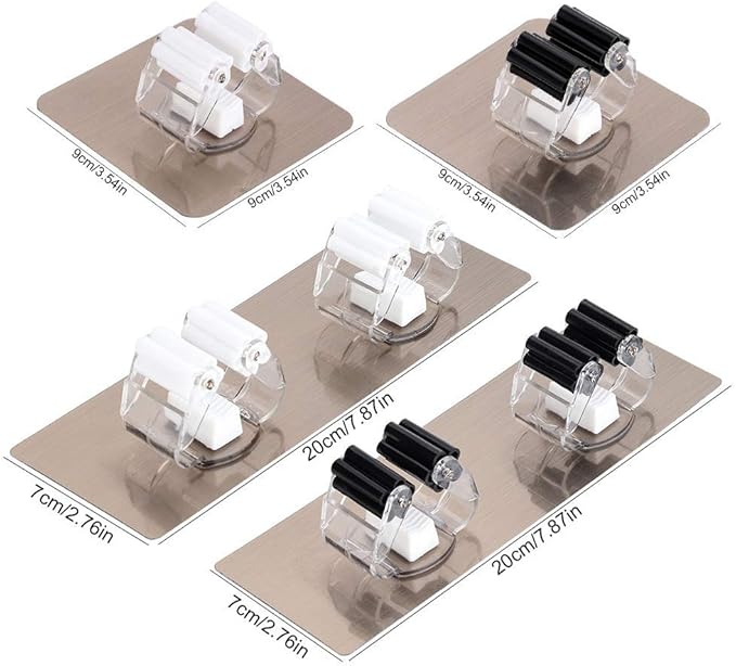 Fdit Mop and Broom Holder Wall Mounted, ABS Plastic, White, Pack of 2, No Drilling Storage Rack