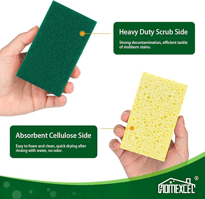 HOMEXCEL Sponges Kitchen 12pcs, Heavy Duty Sponges for Dishes, Scrub Cleaning Sponge for Non-Coated Cookware, Dishes, Pots, Pans, Dual Sided Dish Sponge for Kitchen, Household, Bathroom and More