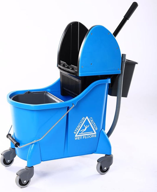 Mop Bucket with Wringer, Mop Bucket Separate Dirty Water for Floor Cleaning with Drain Pipe &Storage Bucket, Blue