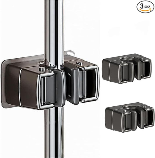 3 Pack Heavy Duty Mop Holder Wall Mount, Strong Adhesive Hanger for Broom Closet Organizer, Space Saving Utility Hooks for Bathroom Kitchen Garage Storage