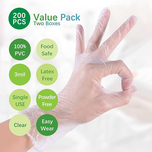 Clear Vinyl Gloves Latex Free & Powder Free - Food Safe Disposable Gloves for Cooking Cleaning - Comfort Fit