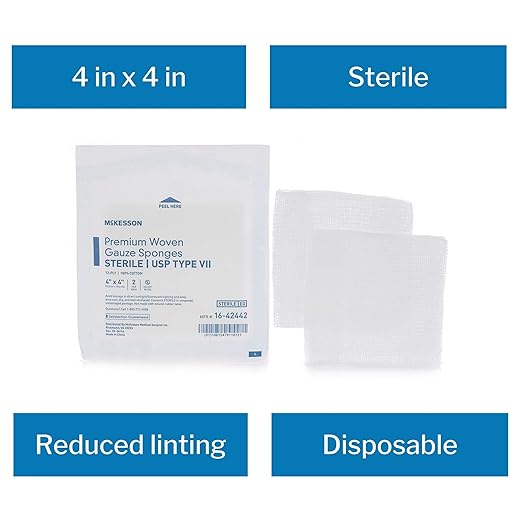 McKesson Premium Woven Gauze Sponges, Sterile, 12-Ply, USP Type VII, 100% Cotton, 4 in x 4 in, 2 per Pack, 25 Packs, 50 Total