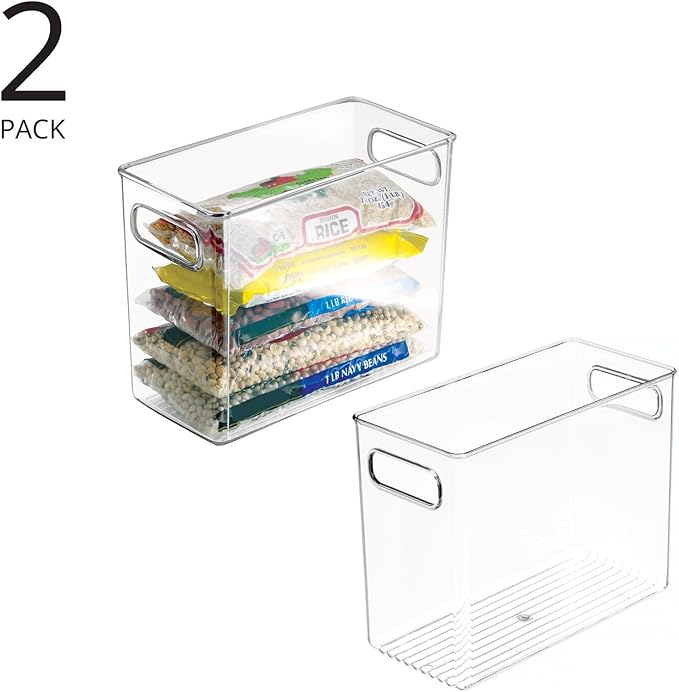 mDesign Plastic Modern Kitchen, Pantry Food Storage Container Bin w/ Handles - Cabinet, Fridge/Freezer, Countertop Organizer - Snacks/Drink/Appliances; Ligne Collection, Clear, 10x5x8 (Pack of 2)