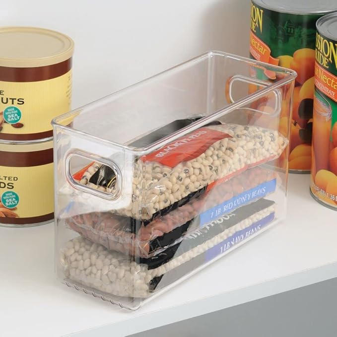 iDesign Pantry Storage Bins with Handles - Organizer Bins for Cabinets or Fridge - Set of 4 - Clear