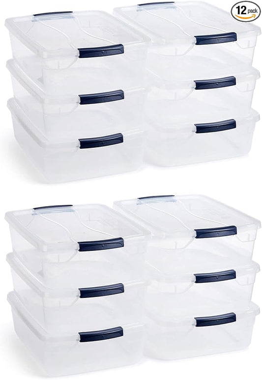 Rubbermaid Latching Plastic Storage Tote, 12 Pack