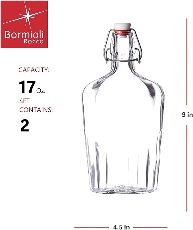 Bormioli Rocco Fiaschetta Glass 17 Ounce Pocket Flask, Set of 2
