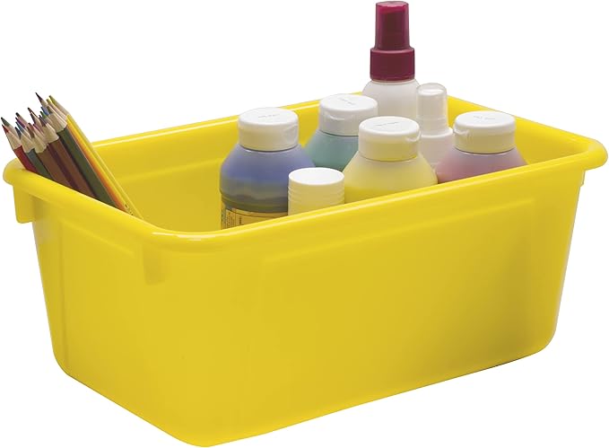 Storex Small Cubby Bins – Plastic Storage Containers for Classroom with Non-Snap Lid, 12.2 x 7.8 x 5.1 inches, Yellow, (62410U05C) (Pack of 5)
