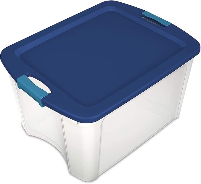 Sterilite 72 Qt./18 Gal. Latching Storage Bin with Clear Base - True Blue
